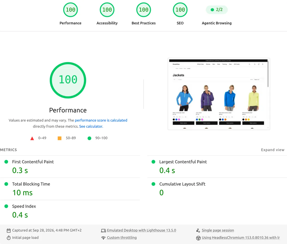 Category Page — PageSpeed Insights desktop result