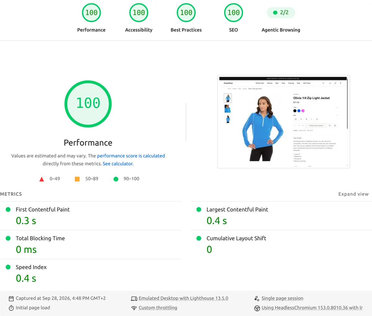 Product Page — PageSpeed Insights desktop result