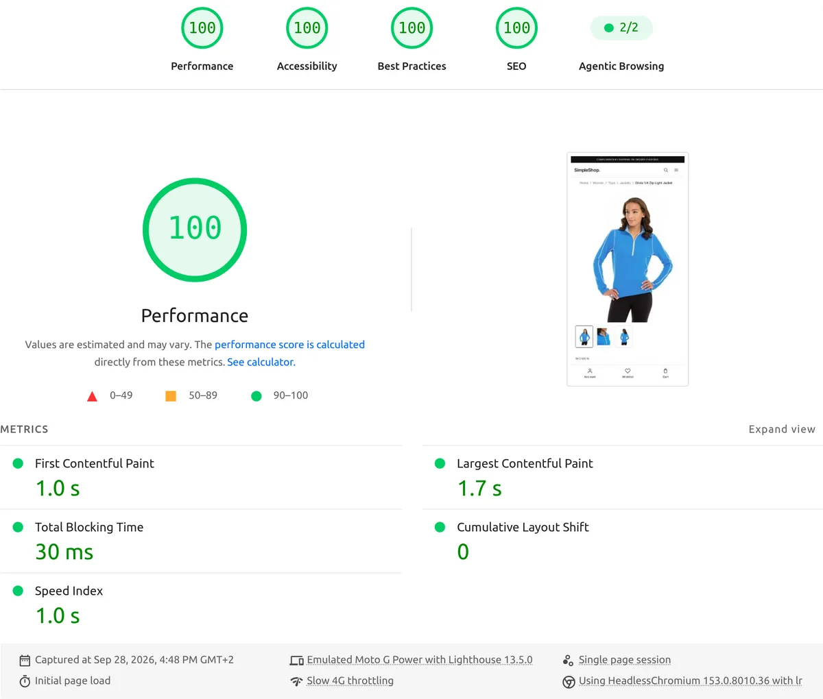Product Page — PageSpeed Insights mobile result