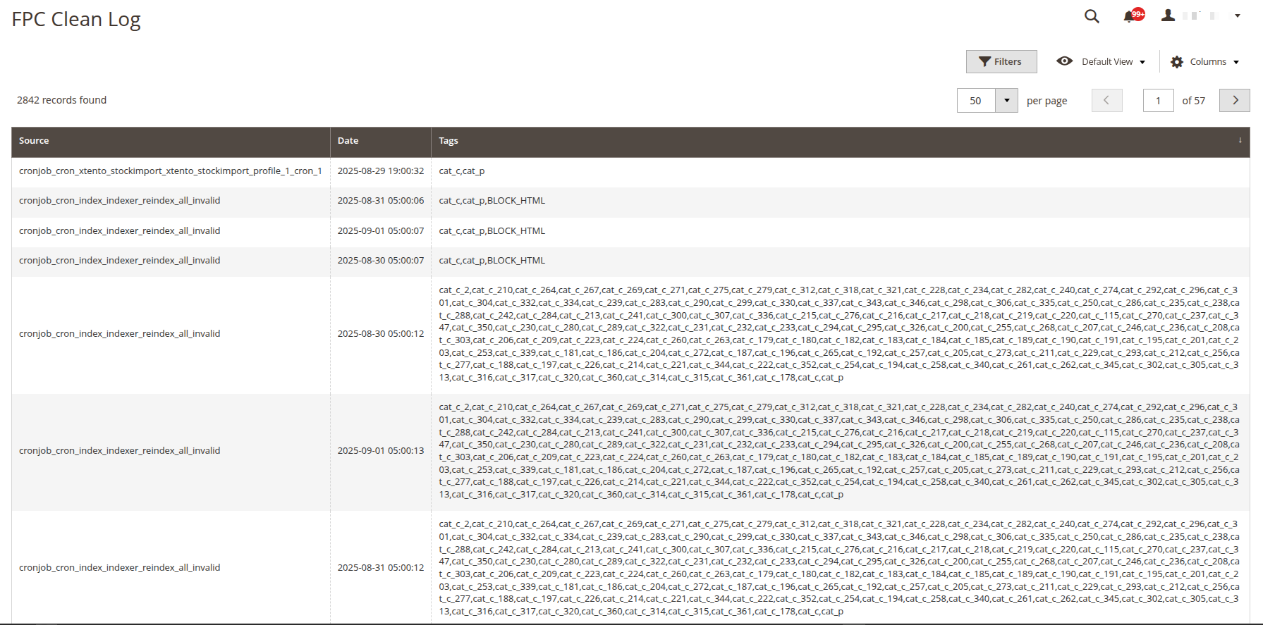 Magento 2 Full Page Cache Clean Grid
