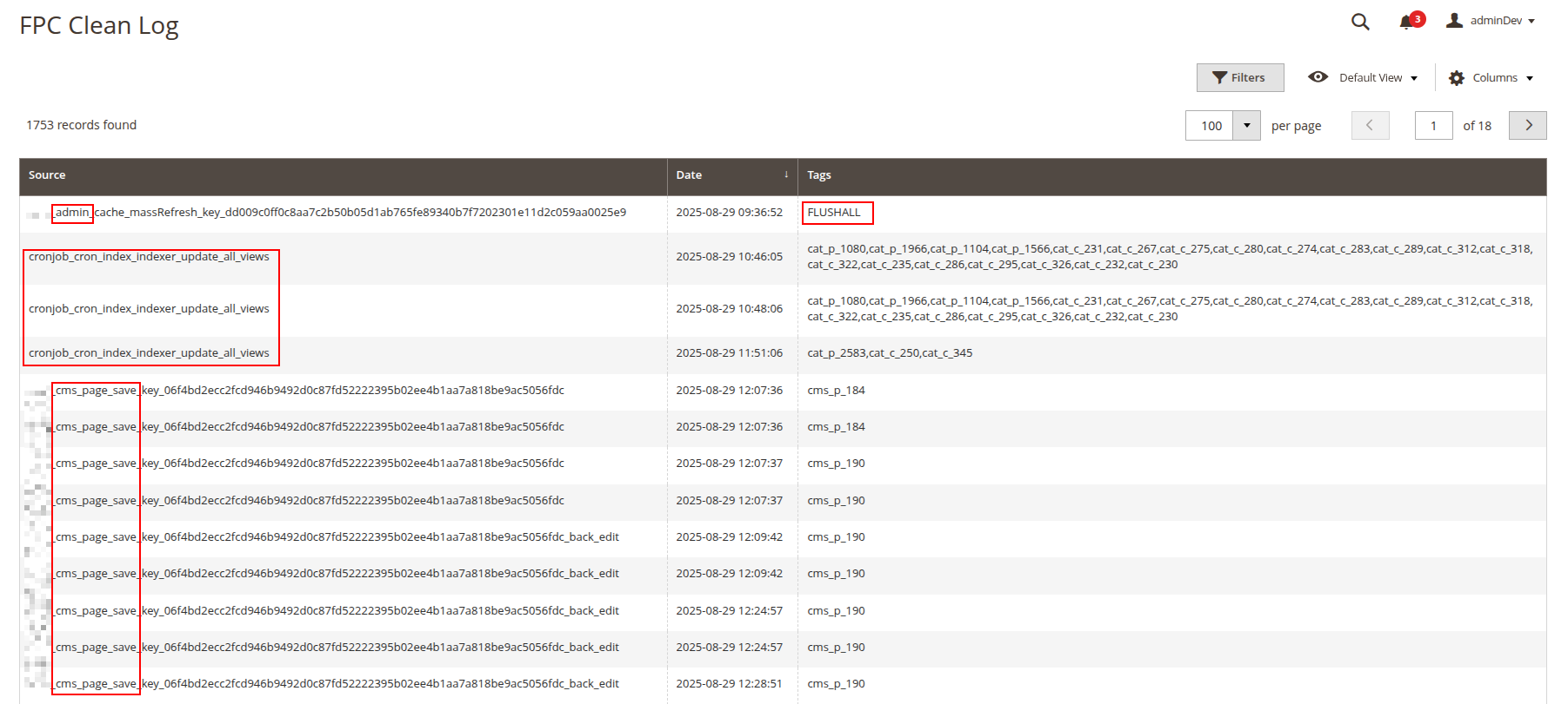 Magento 2 Full Page Cache Clean Grid Analyzing