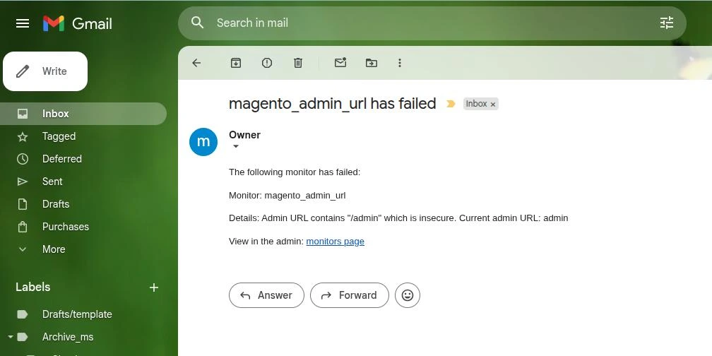 Email notification example